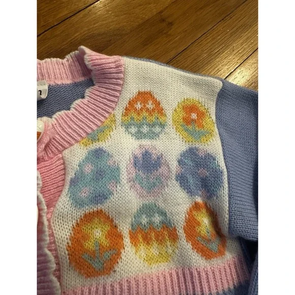 Vintage Girls Avon Style Patchwork Easter Cardigan Bunny Duck Eggs Sz 4/5 Pastel - Picture 4 of 13